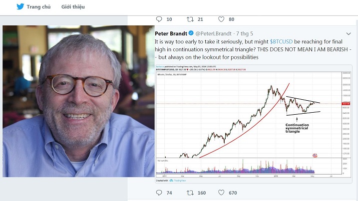 Trader huyền thoại Peter Brandt Twitt về xu hướng giảm dài hạn của Bitcoin
