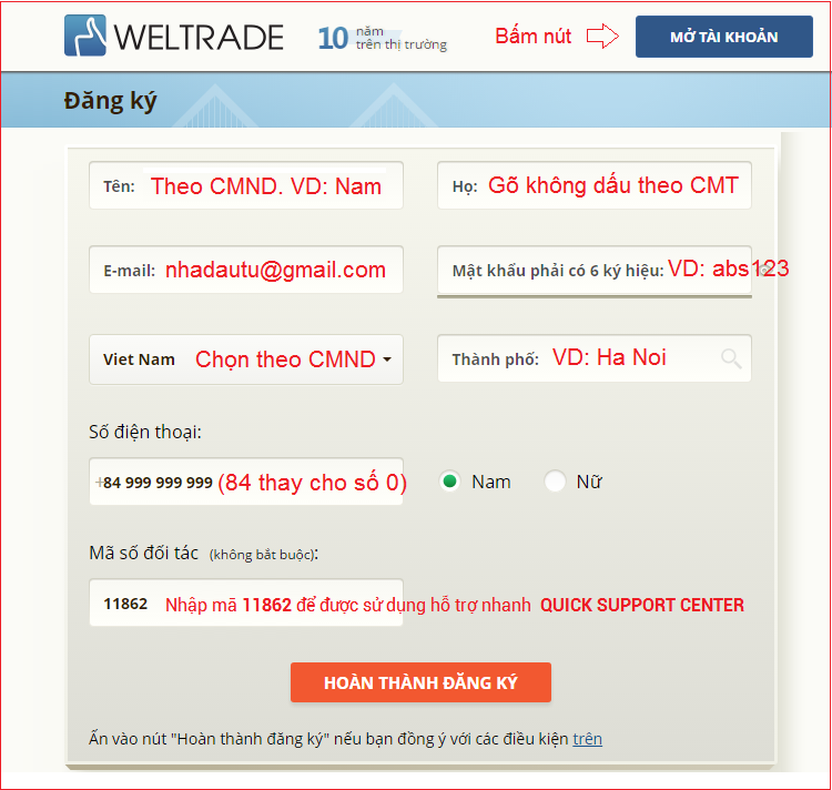 Weltrade Forex hướng dẫn mở tài khoản và nạp rút
